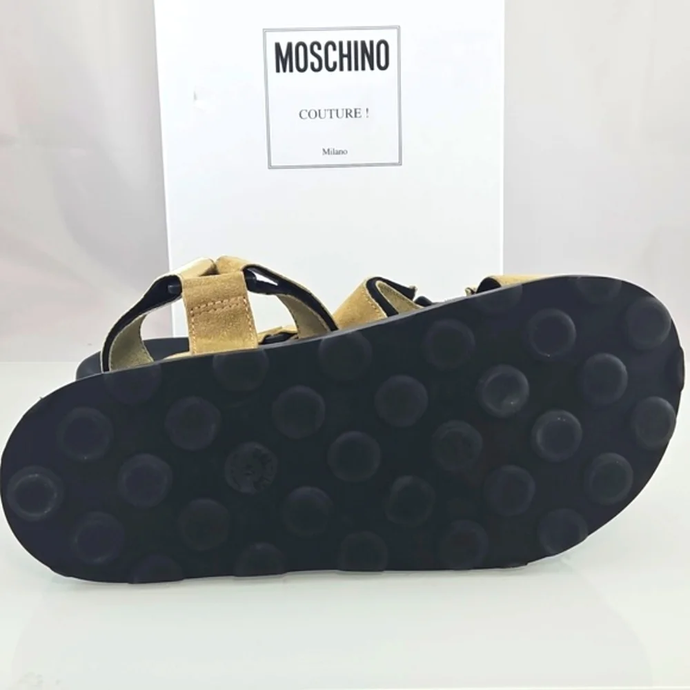 $445 Moschino Sporty Logo-Detailed Suede Platform Sandals Size 11